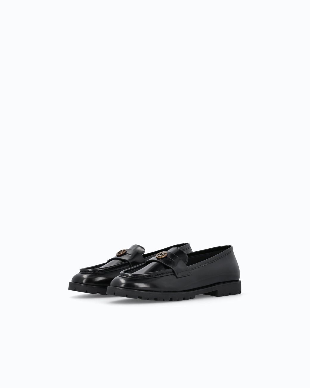 Pinko White Leather Loafers With Logo And Lug Sole