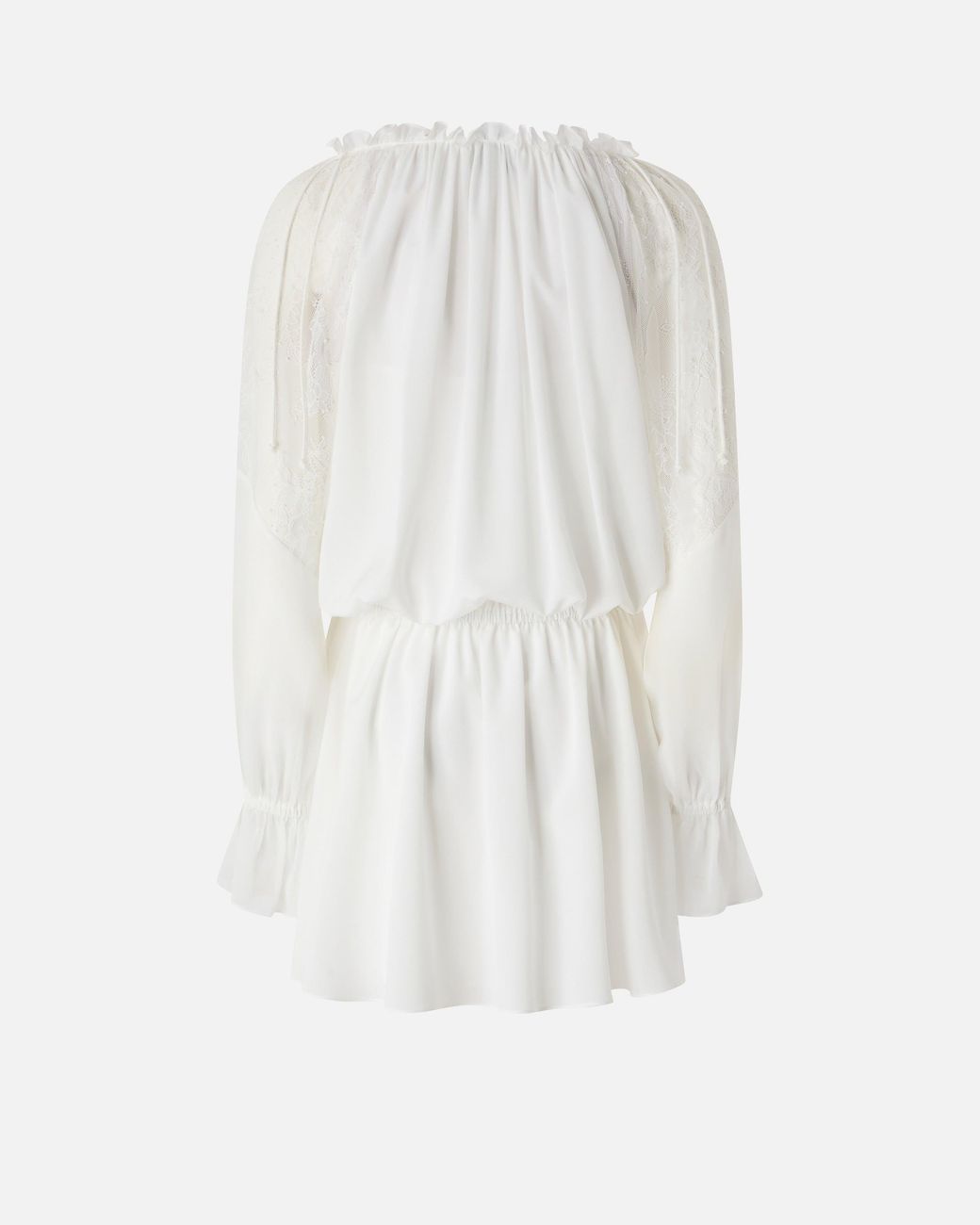 Pinko White Mini Dress With Long Sleeves And Lace Details