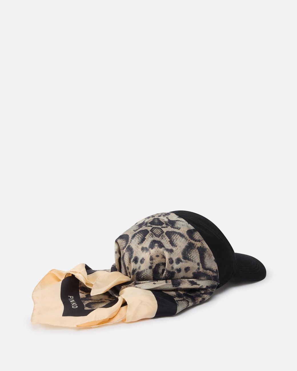 Pinko Black Baseball Cap With Animal Print Scarf