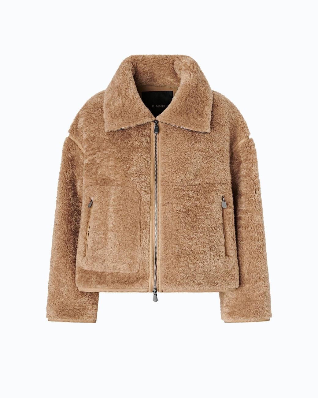 Pinko Brown Shearling-Effect Pea Coat