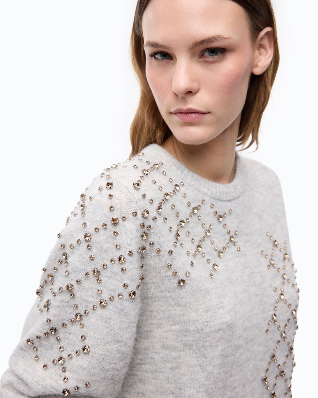 Pinko White Wool- And Alpaca-Blend Sweater With Jewel Motif