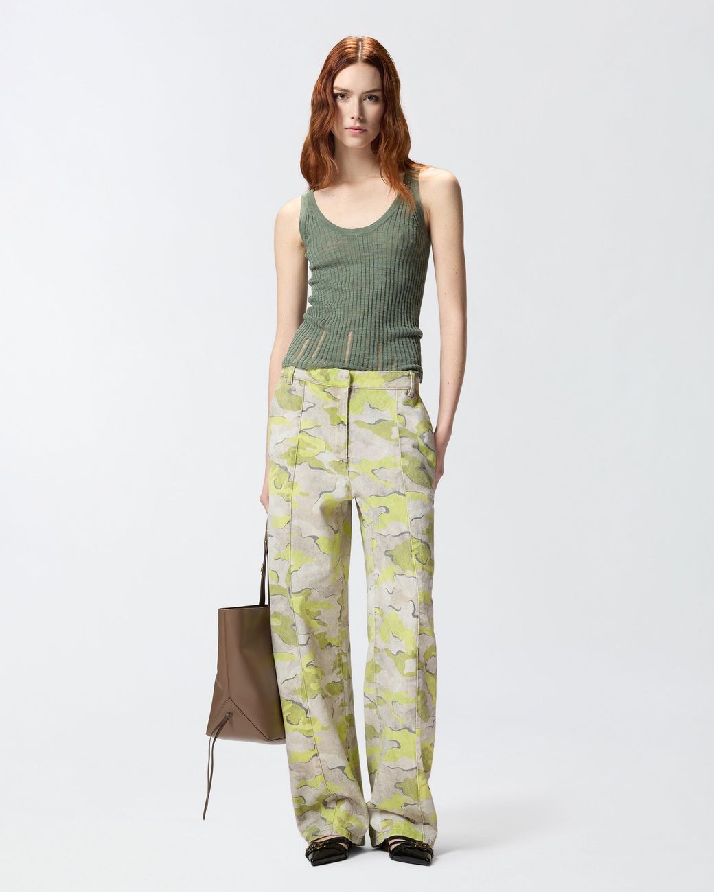 Pinko Green Ribbed Vest Top With Logo