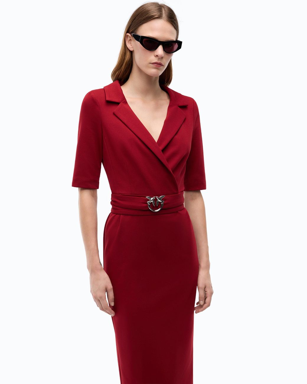 Pinko Red Slim-Fit Dress With Love Birds Belt
