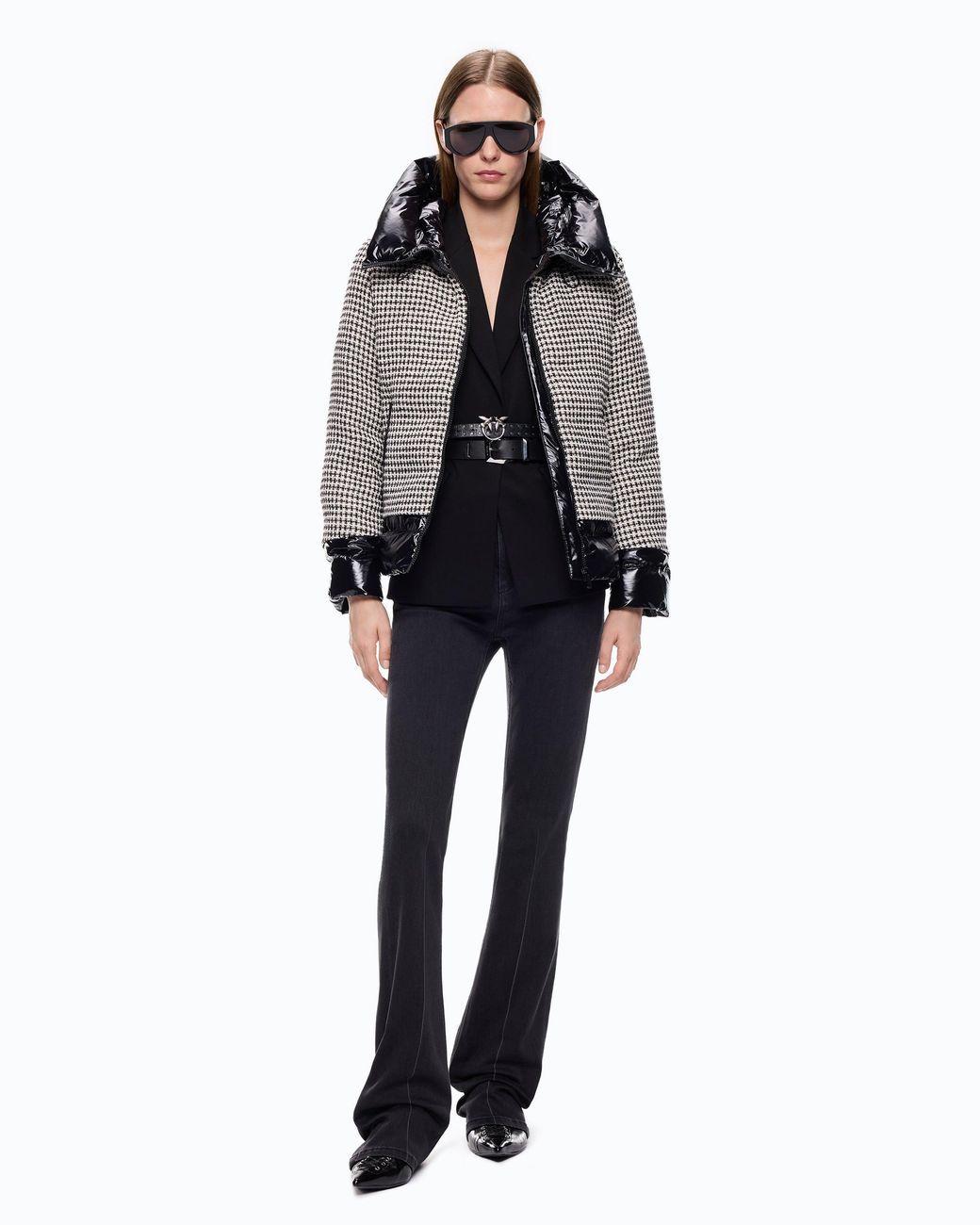 Pinko Gray Tweed And Nylon Down Jacket