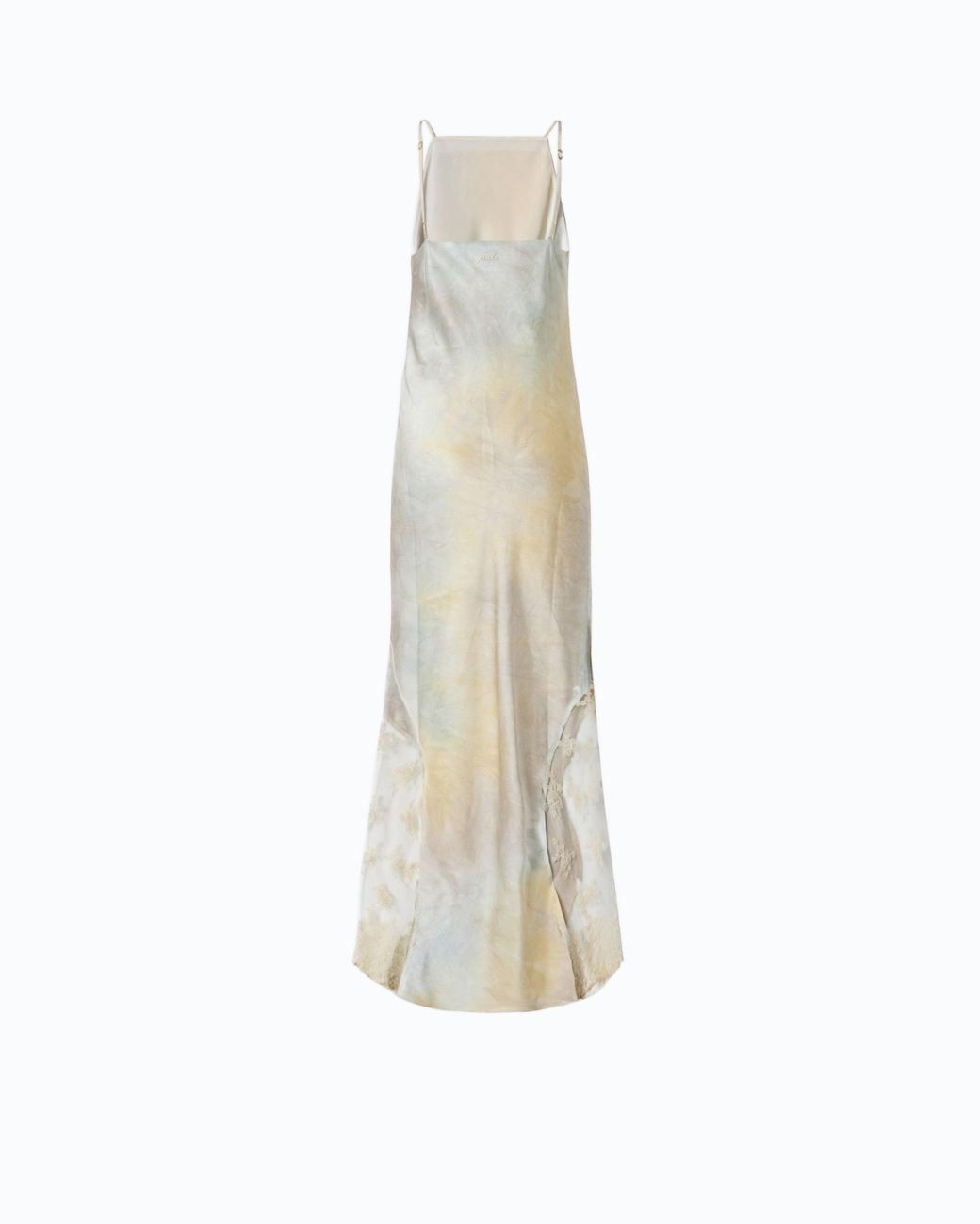 Pinko White Satin Dress With Shaded Color And Lace Insert