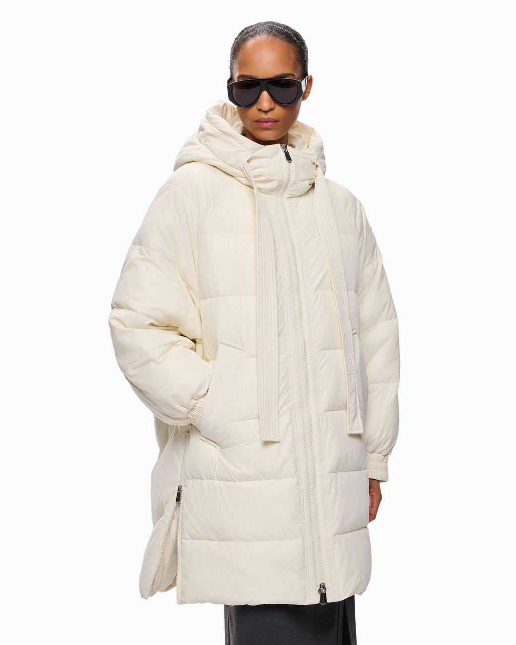 Pinko White Long Quilted Down Jacket With Hood