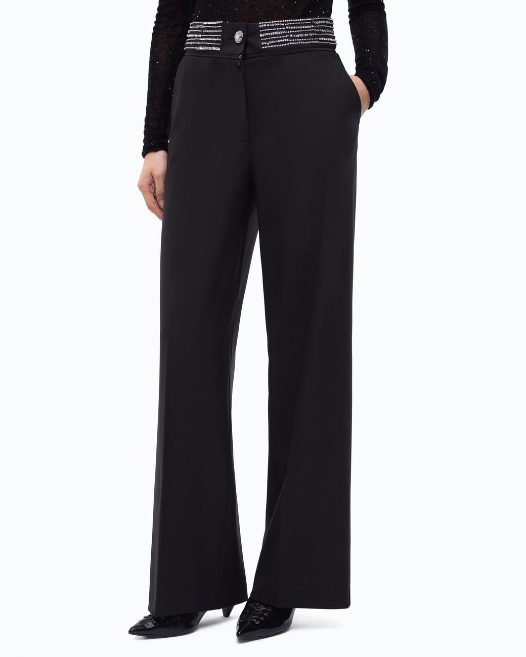 Pinko Black Palazzo Trousers With Jewel Waist