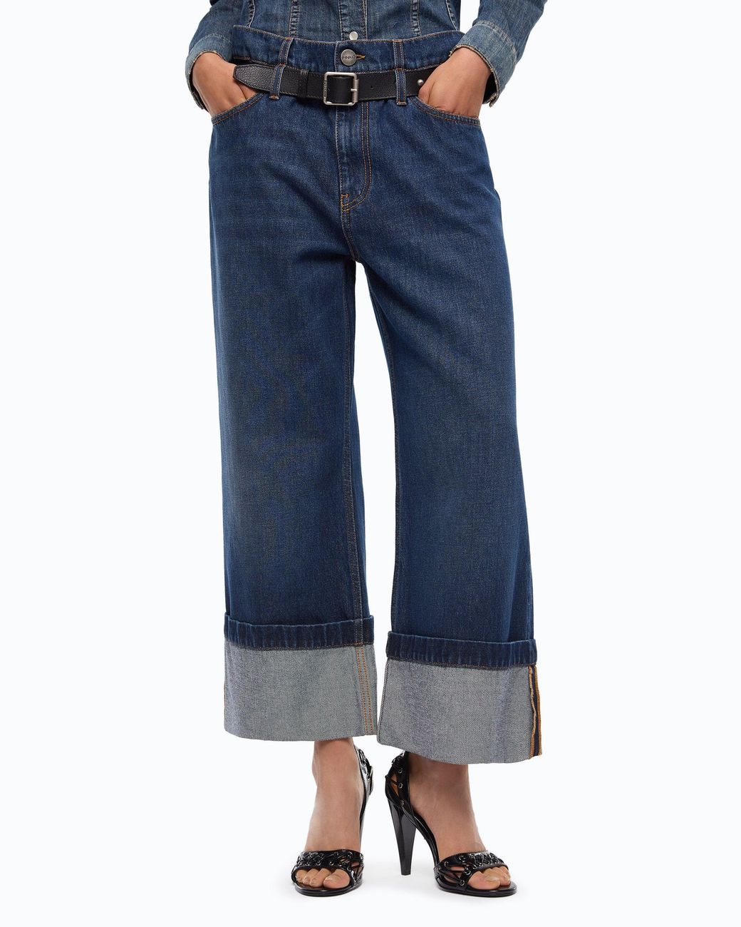 Pinko Blue Cropped Jeans With Leather Belt