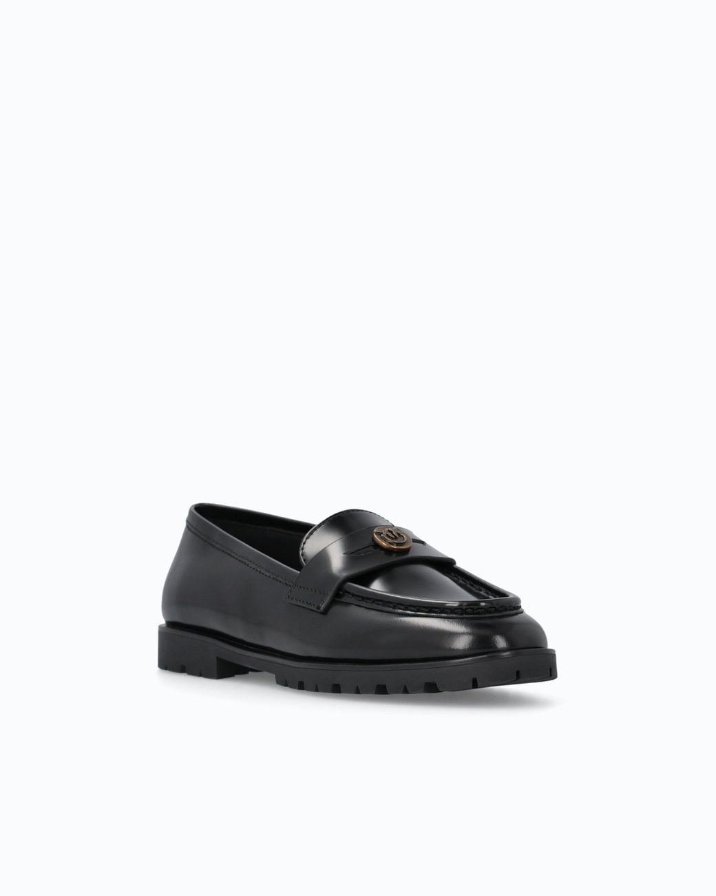 Pinko White Leather Loafers With Logo And Lug Sole