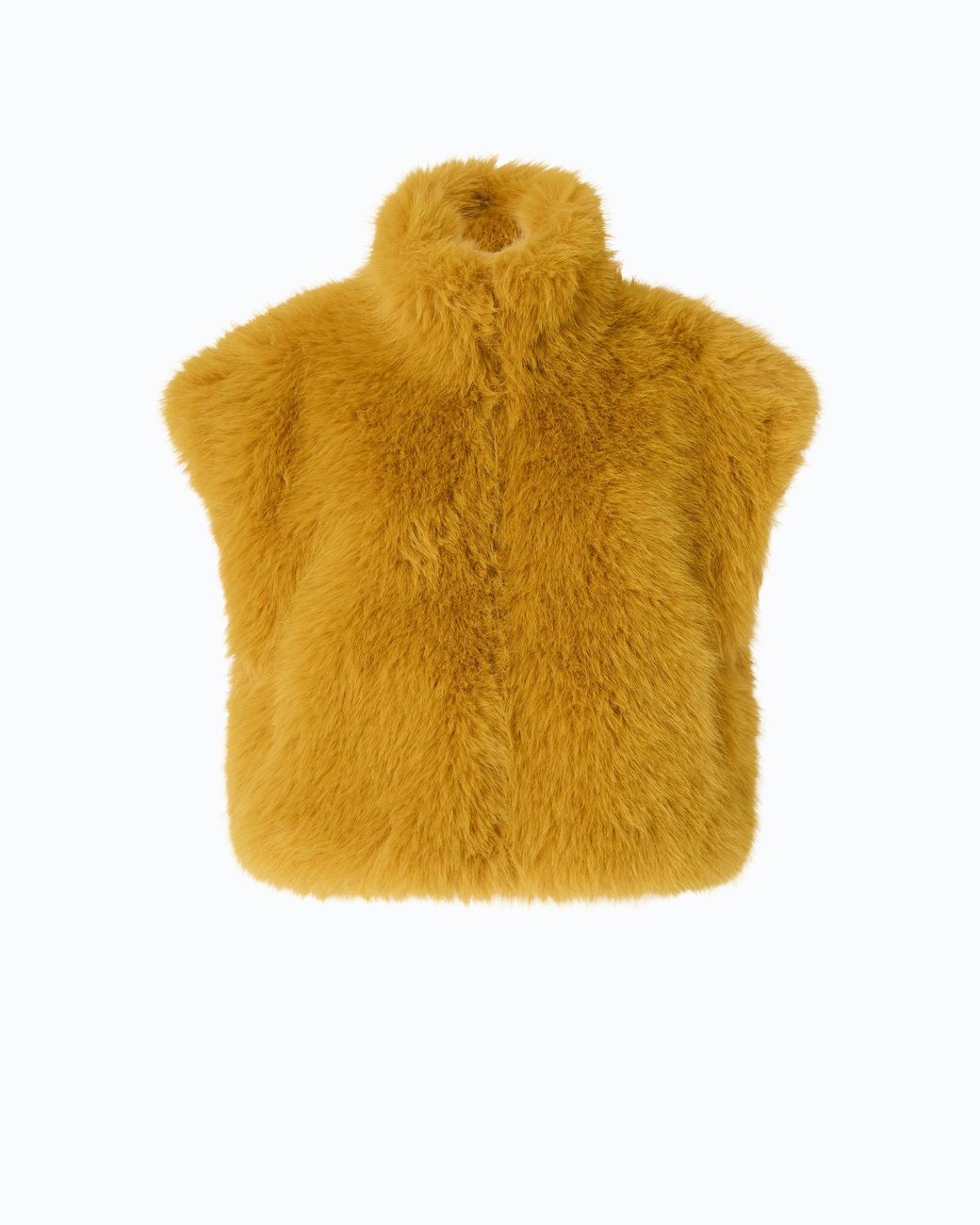 Pinko Yellow Cropped Faux Fur Vest