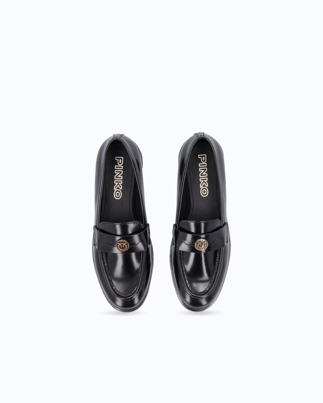 Pinko White Leather Loafers With Logo And Lug Sole