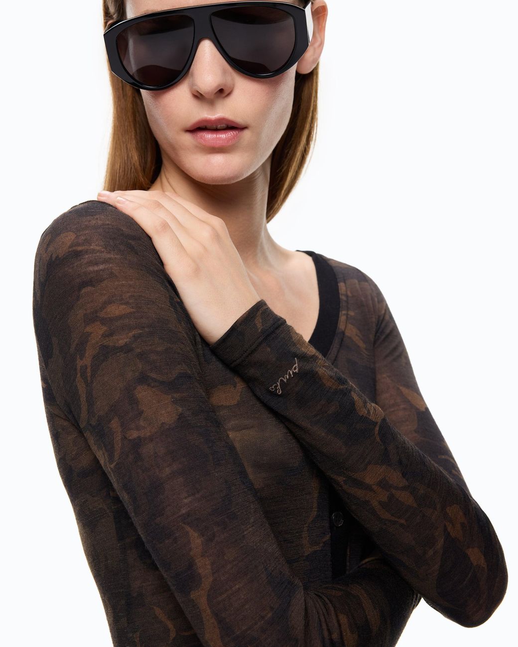 Pinko Black Cardigan With Floral Camouflage Print