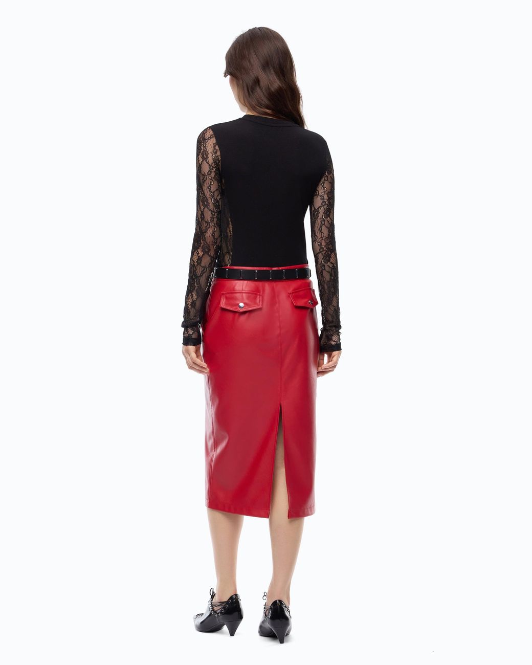 Pinko Black Ribbed Sweater With Lace Sleeves