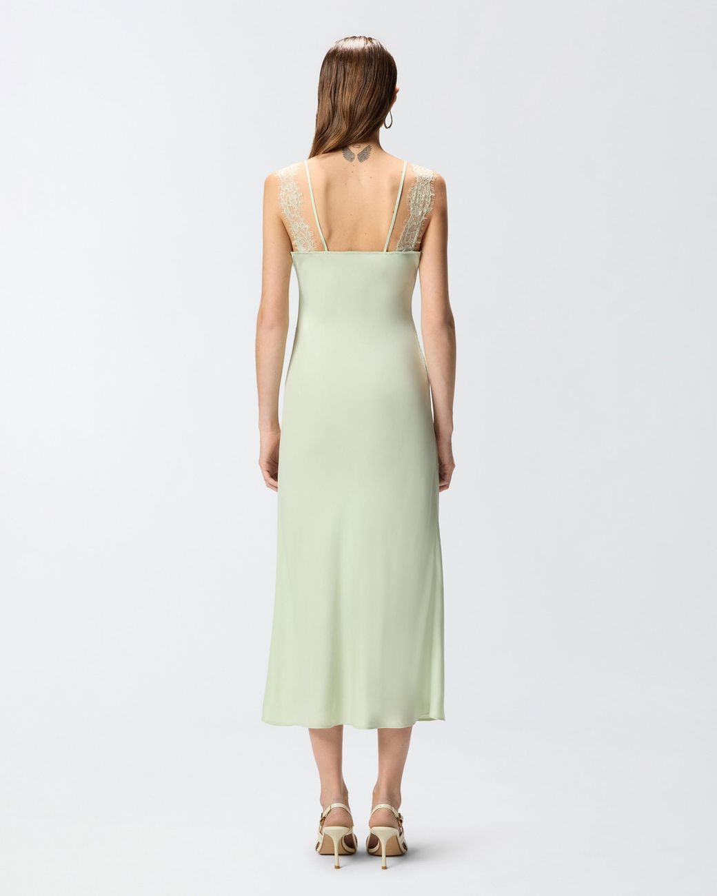 Pinko White Midi Slip Dress With Lace Bands