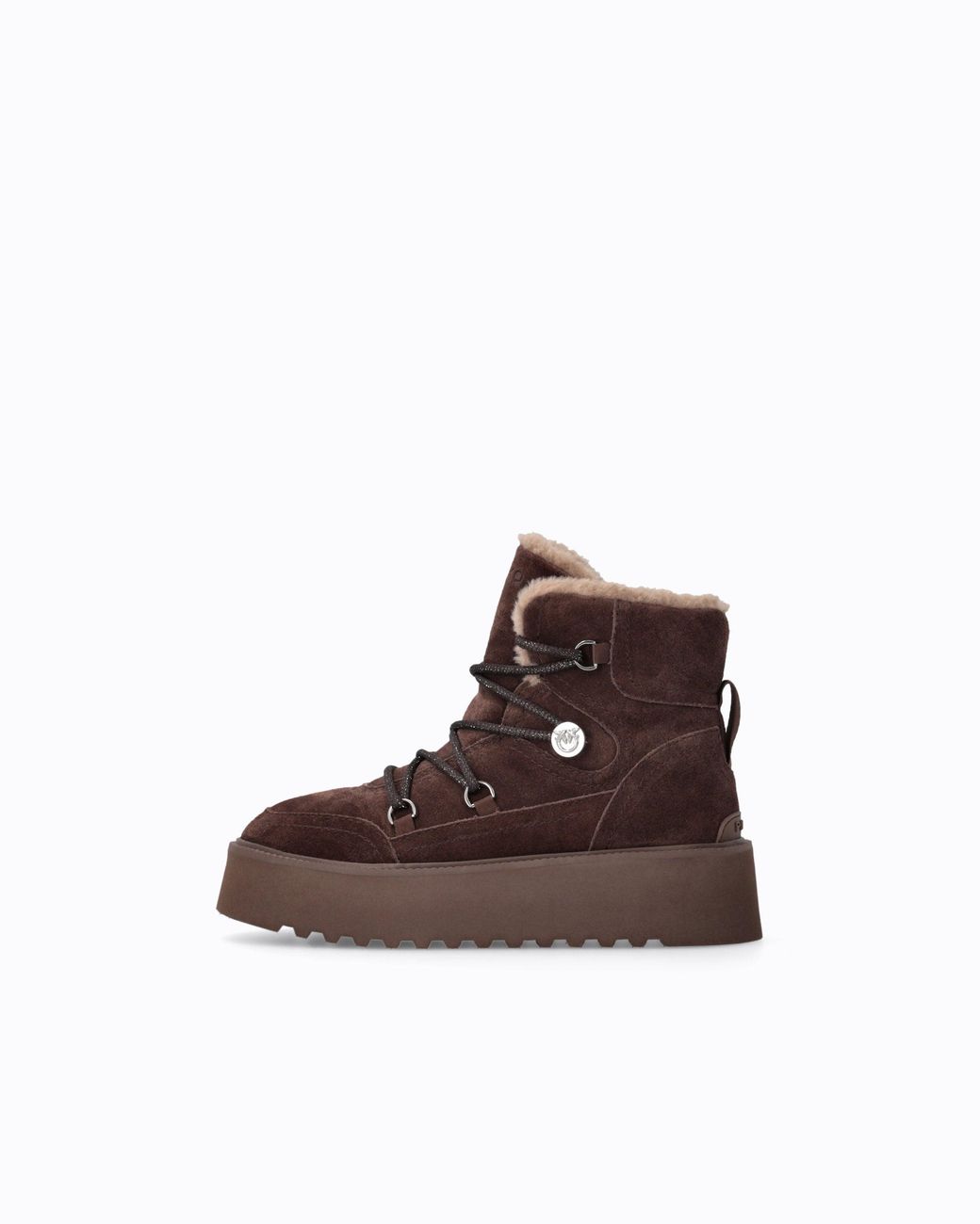 Pinko Brown Suede Ankle Boots With Faux Fur Lining