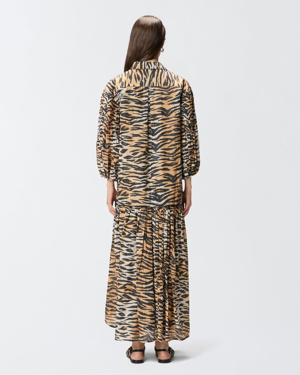 Pinko White Long Dress With Buttons And Animal Print
