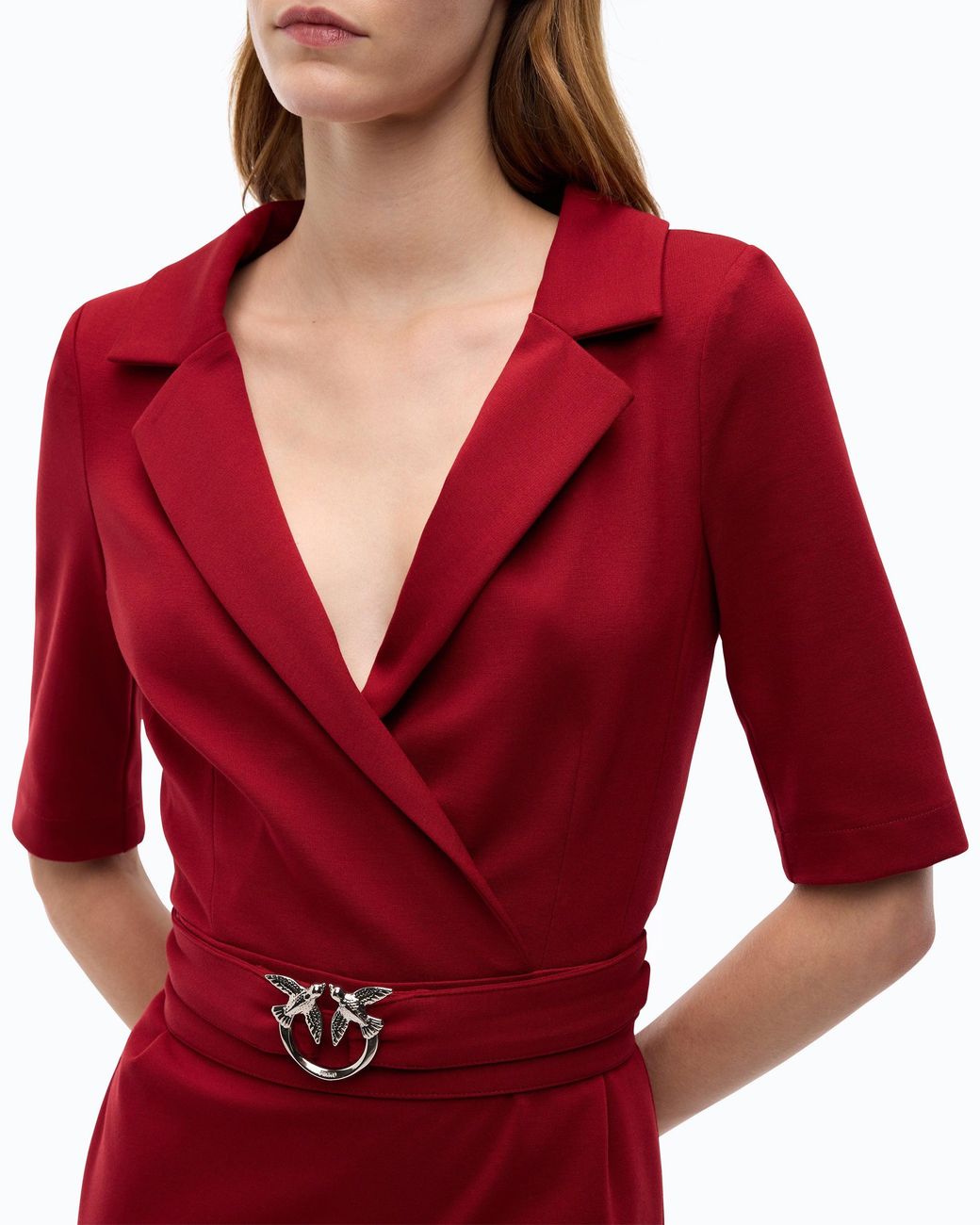 Pinko Red Slim-Fit Dress With Love Birds Belt