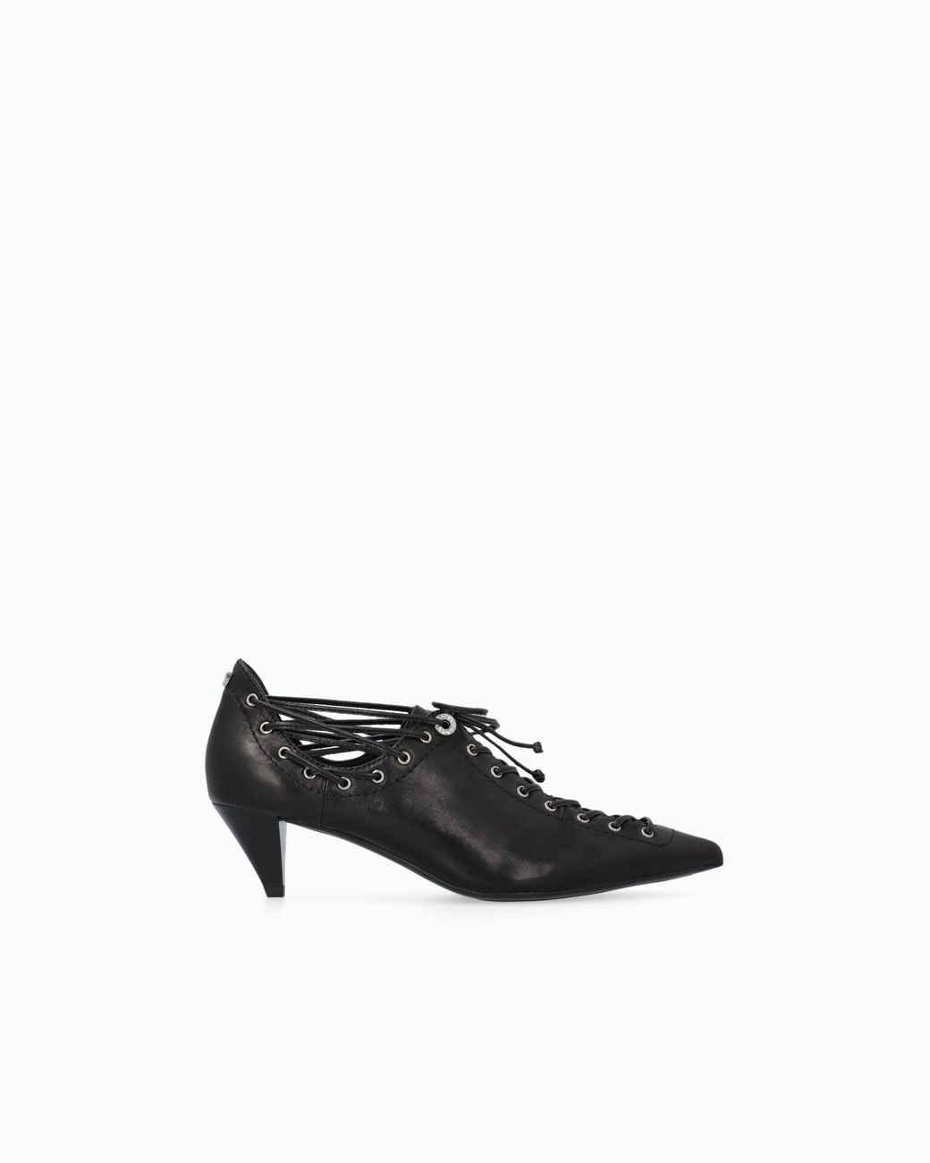 Pinko White Nappa Leather Court Shoe With Lace-Up Detail And Cone Heel
