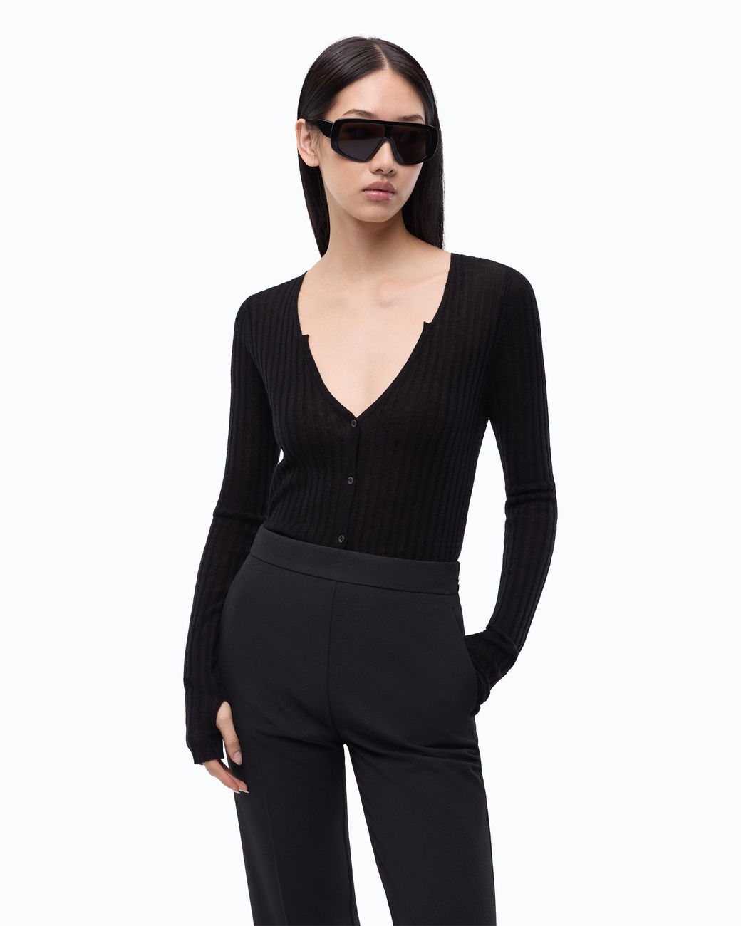 Pinko Black Ribbed Cardigan With Buttons