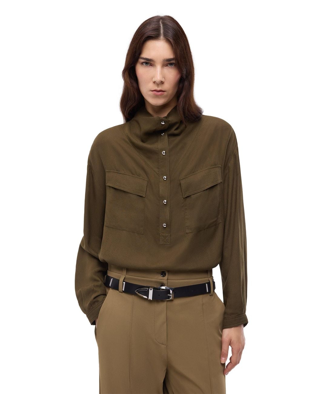Pinko Green Blouse With Pockets And Buttons