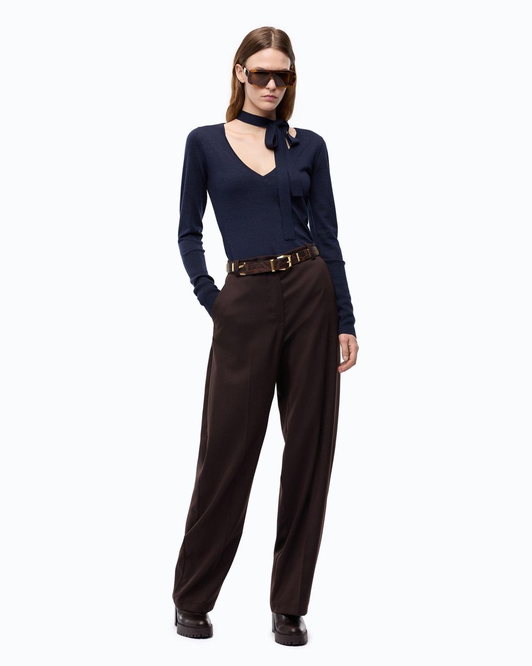 Pinko Brown Barrel-Fit Trousers