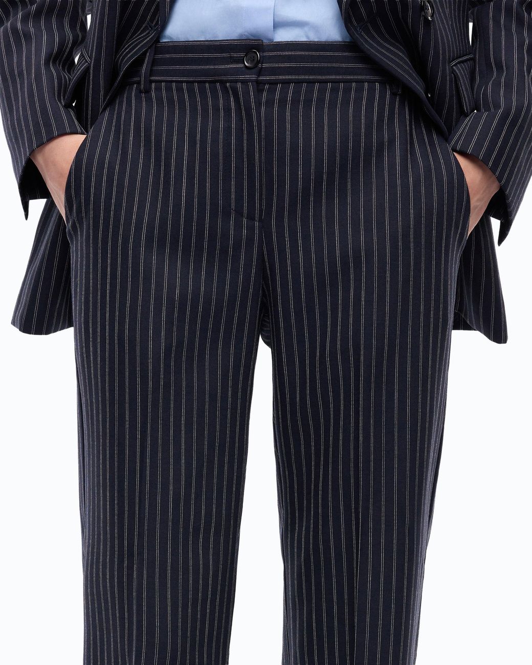 Pinko Blue Pinstriped Wool-Blend Trousers