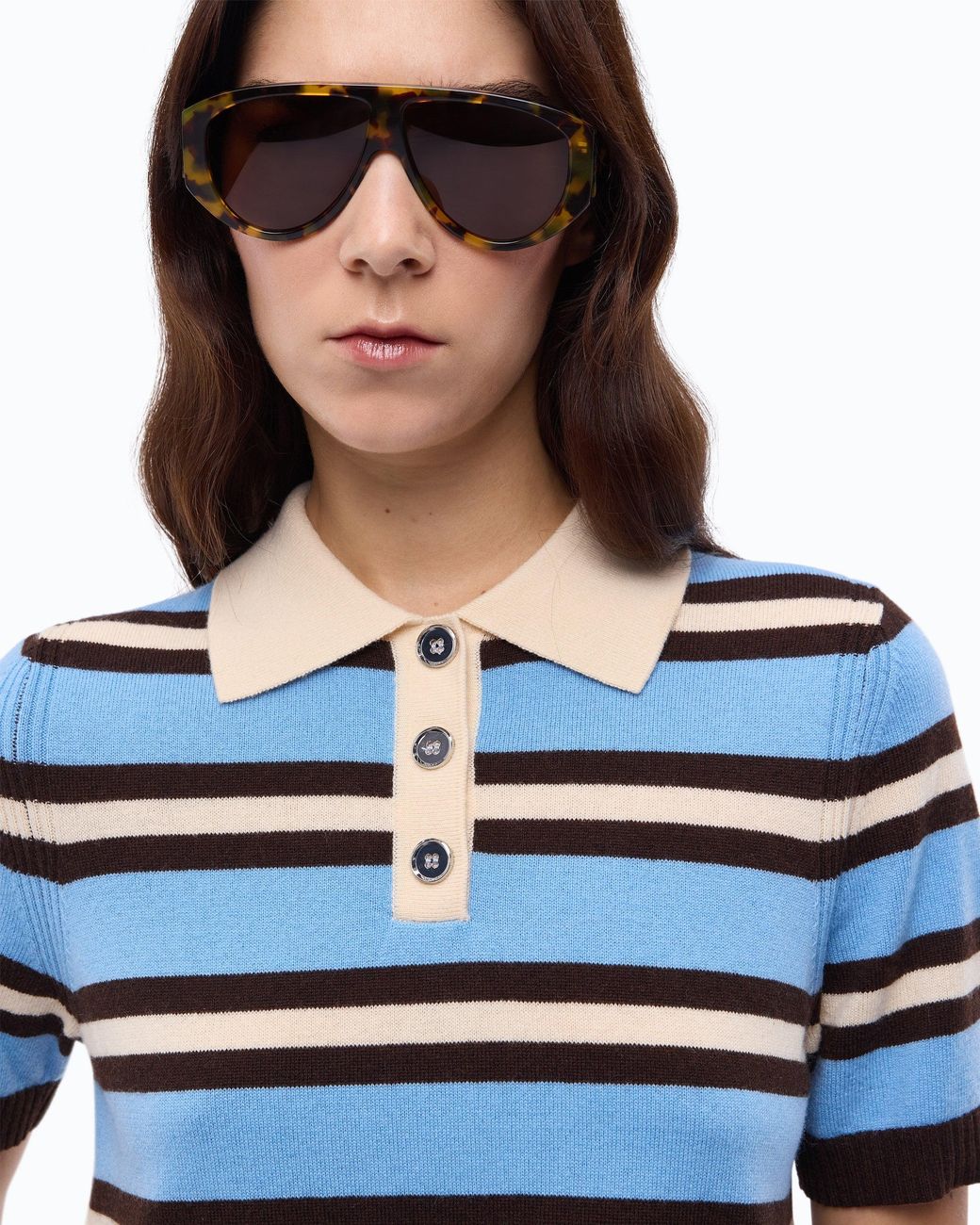 Pinko Blue Wool And Cashmere Cropped Polo Shirt
