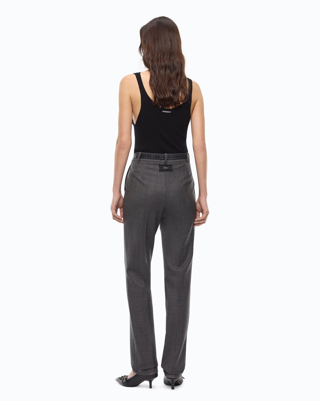 Pinko Gray Stretch Wool-Blend Cigarette Trousers