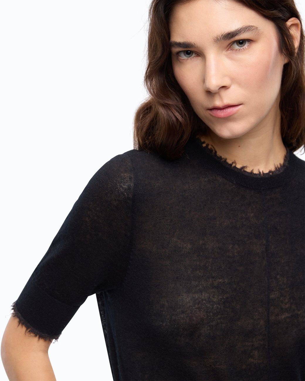 Pinko Black Short-Sleeved T-Shirt With Frayed Edges