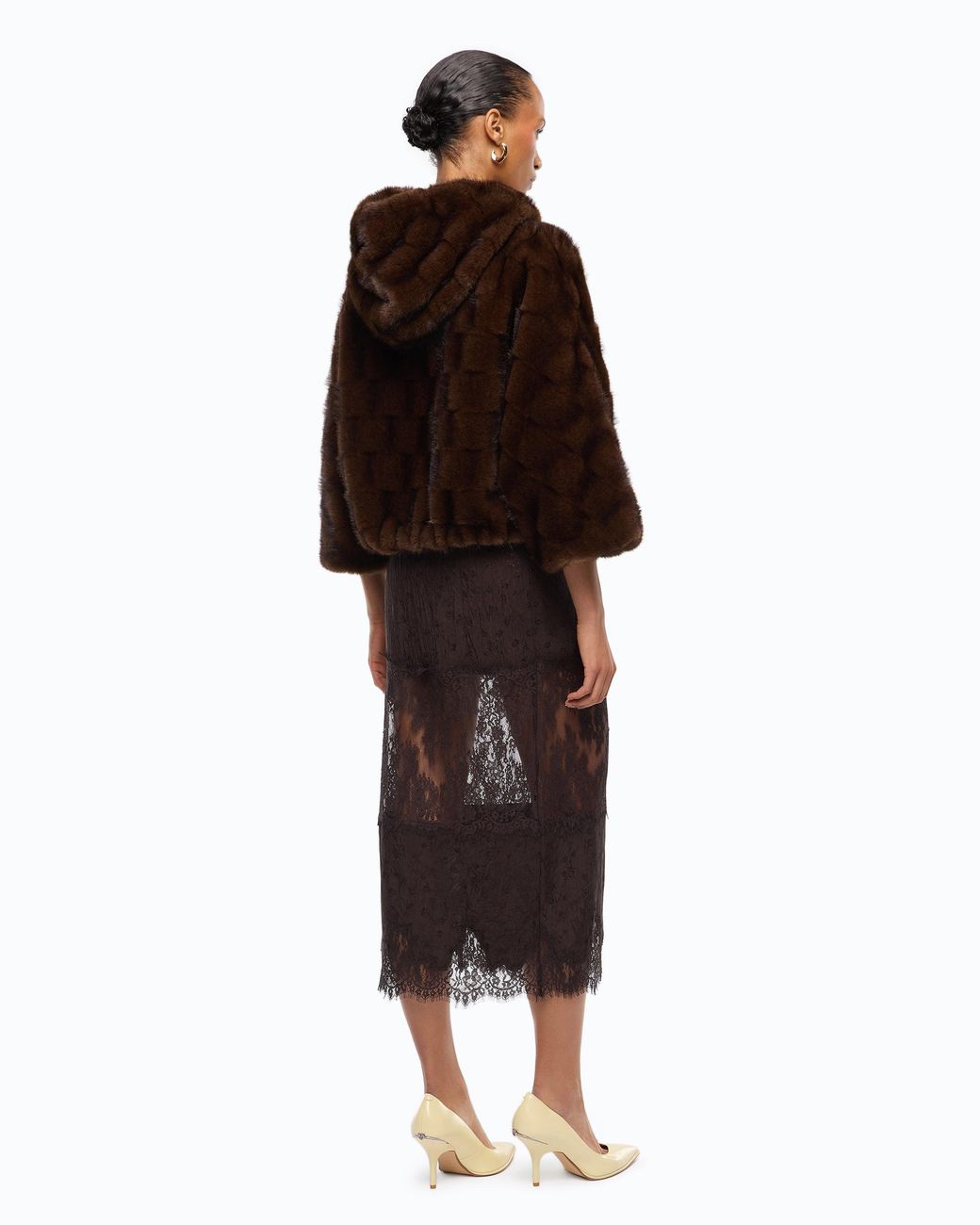 Pinko Brown Faux Fur Blouson Jacket With Hood