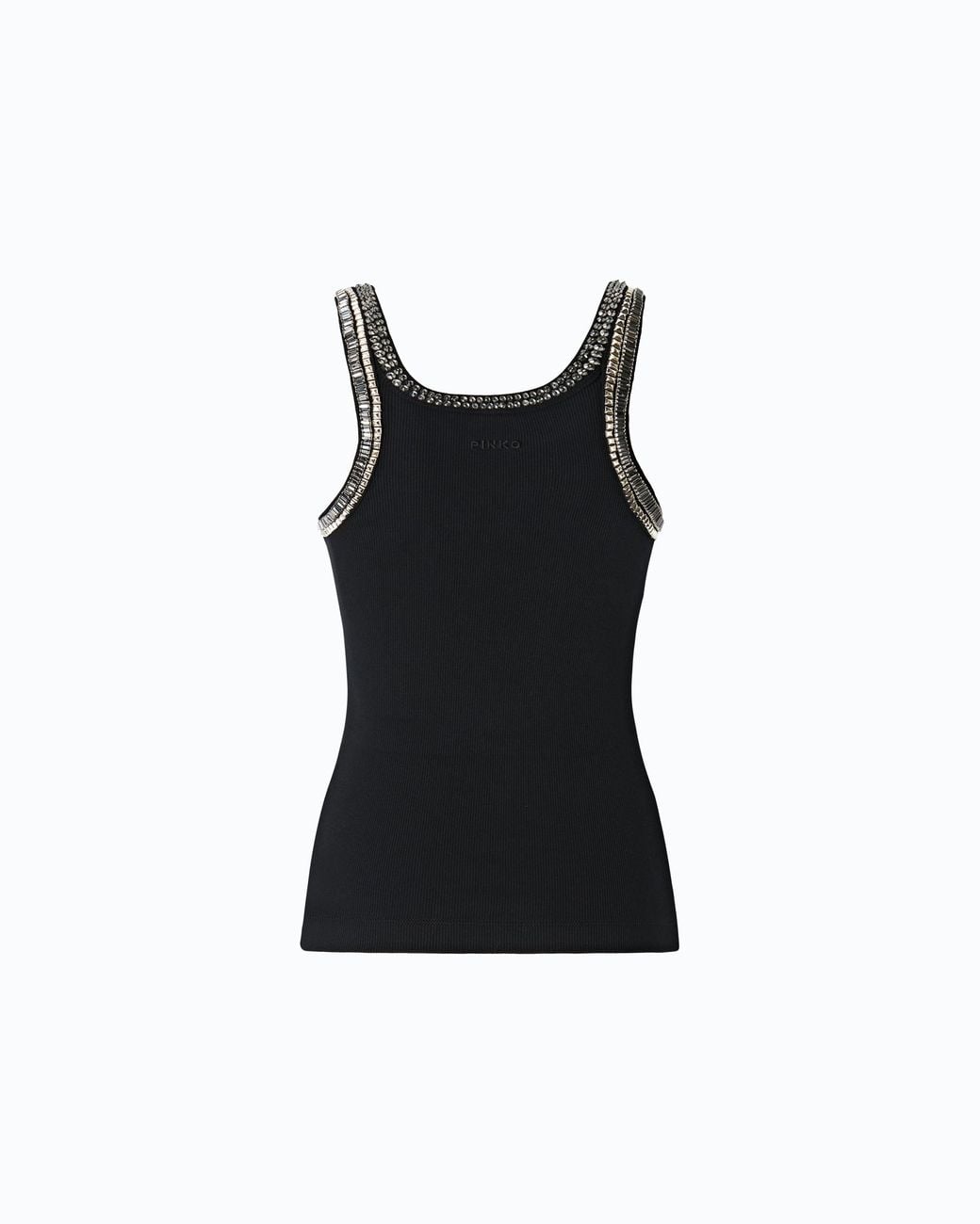 Pinko Black Ribbed Top With Bejewelled Embellishment