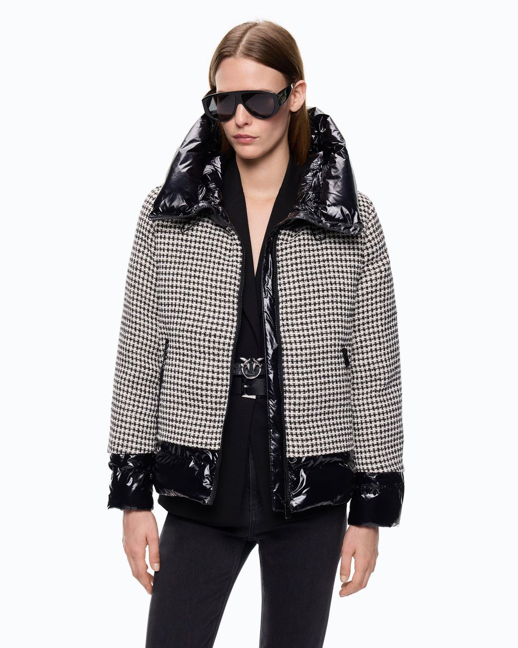 Pinko Gray Tweed And Nylon Down Jacket
