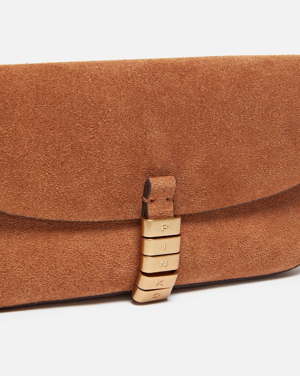 Pinko Brown Saddle Flat Medium Shoulder Bag