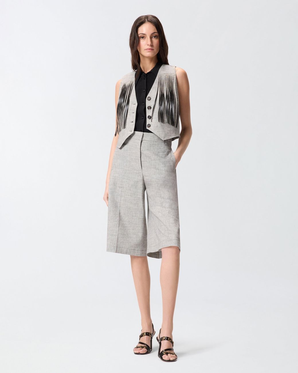 Pinko White Vest With Fringing