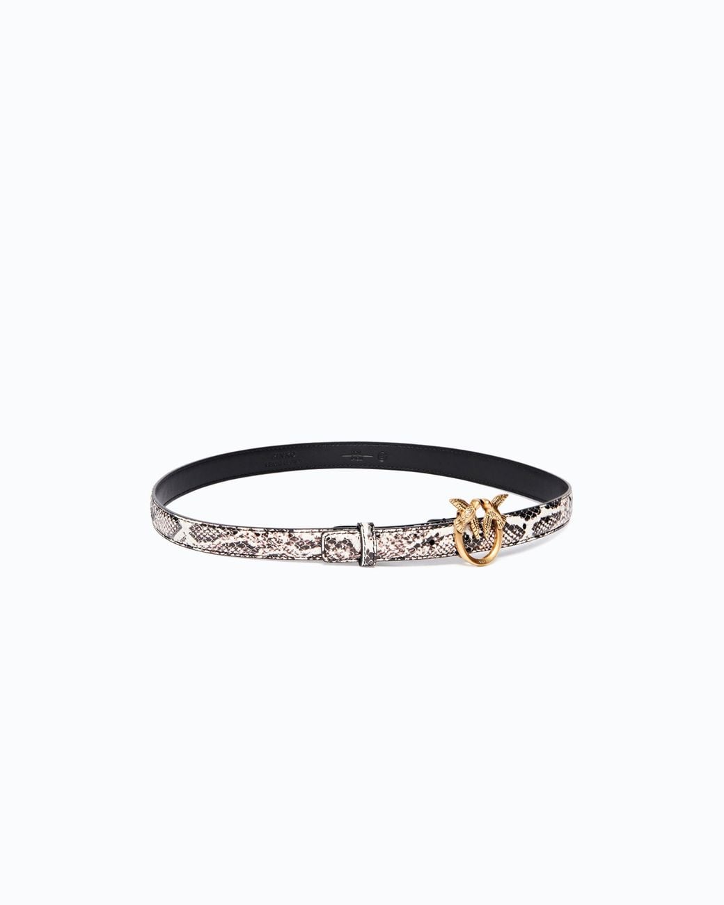 Pinko White Python-Print Belt With Love Birds Buckle, 2 Cm