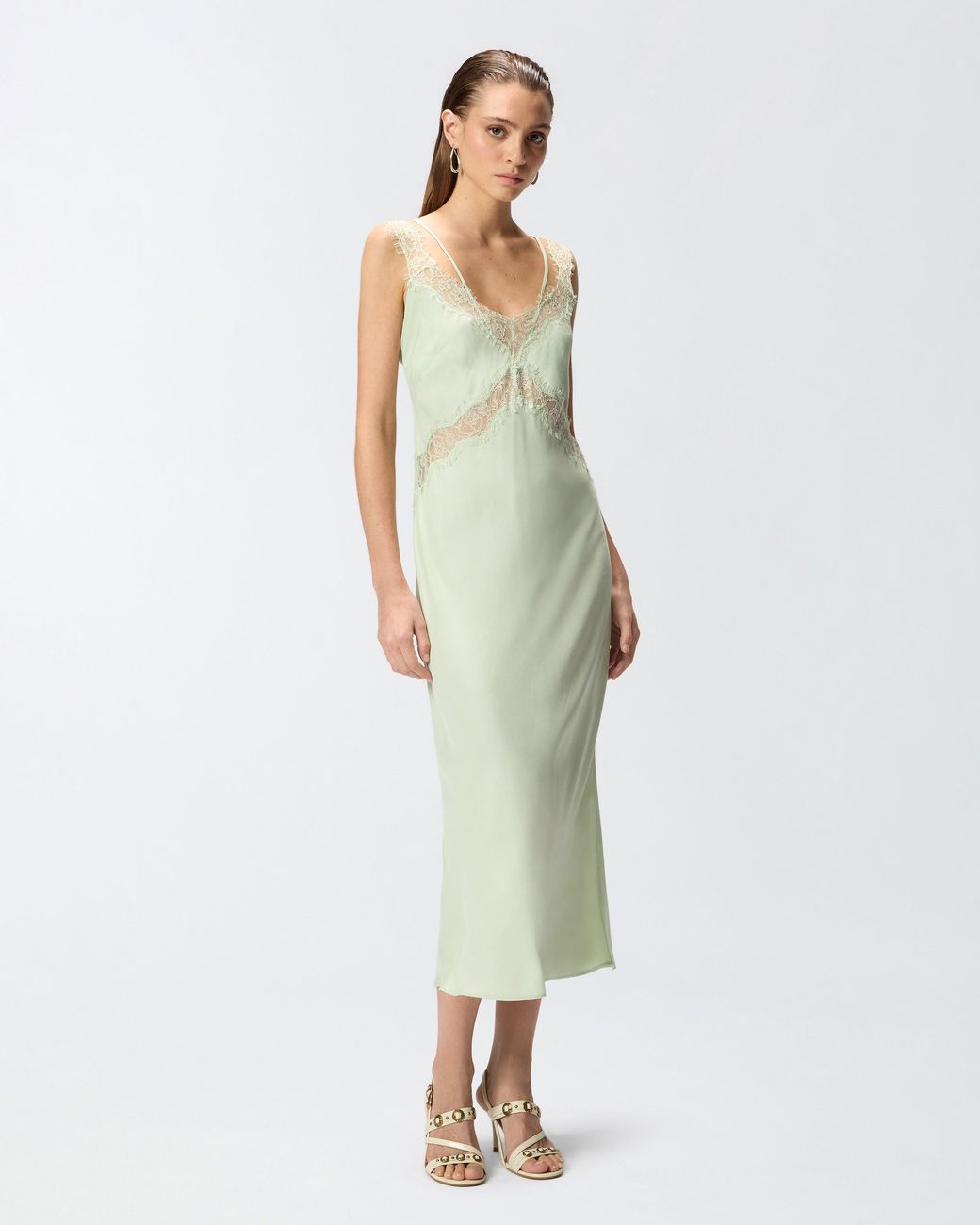 Pinko White Midi Slip Dress With Lace Bands