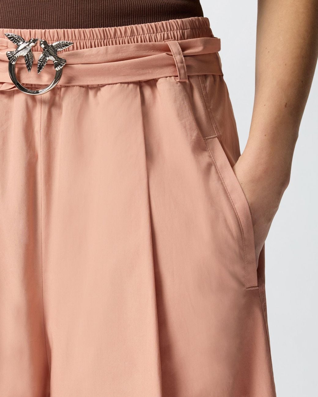 Pinko White Long Shorts With Love Birds Buckle