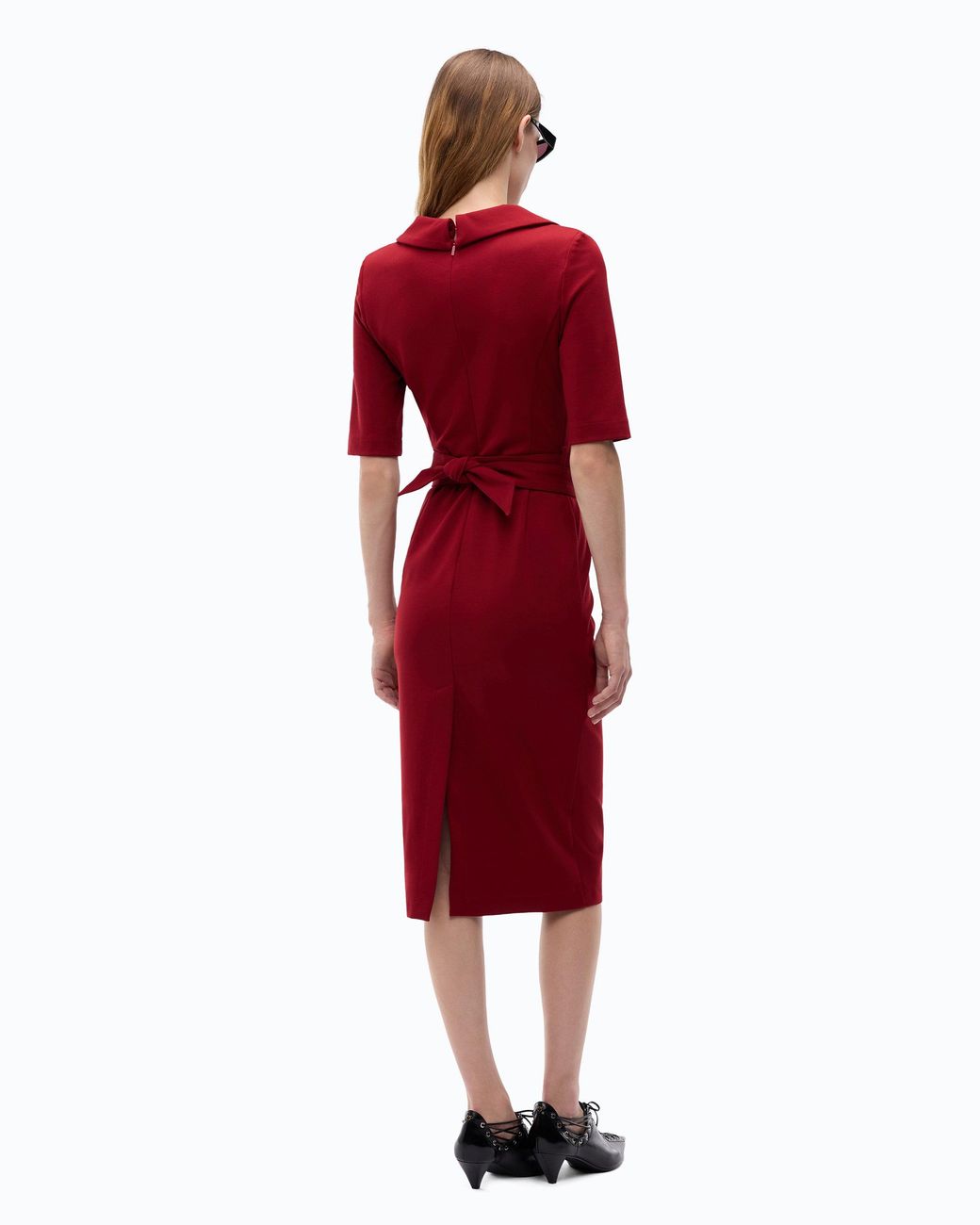 Pinko Red Slim-Fit Dress With Love Birds Belt