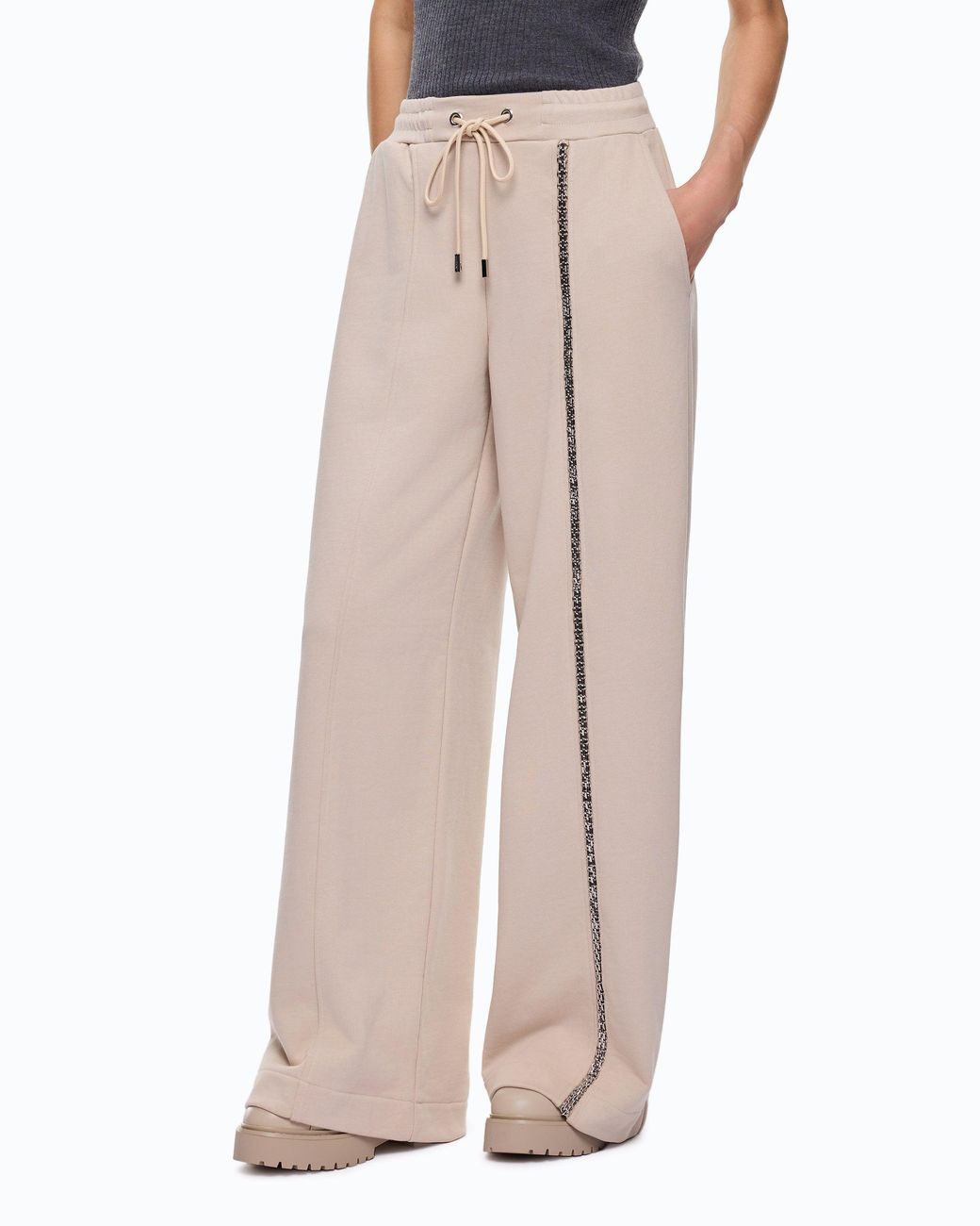 Pinko White Wide-Leg Trousers With Drawstring And Chain