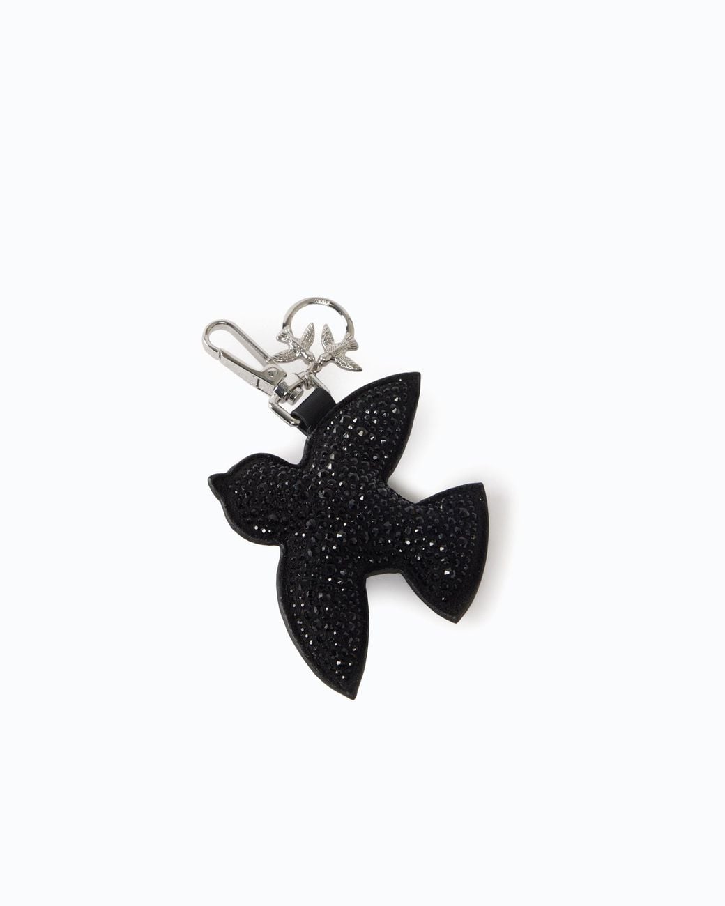 Pinko White Keyring Charm With Bird And Rhinestones