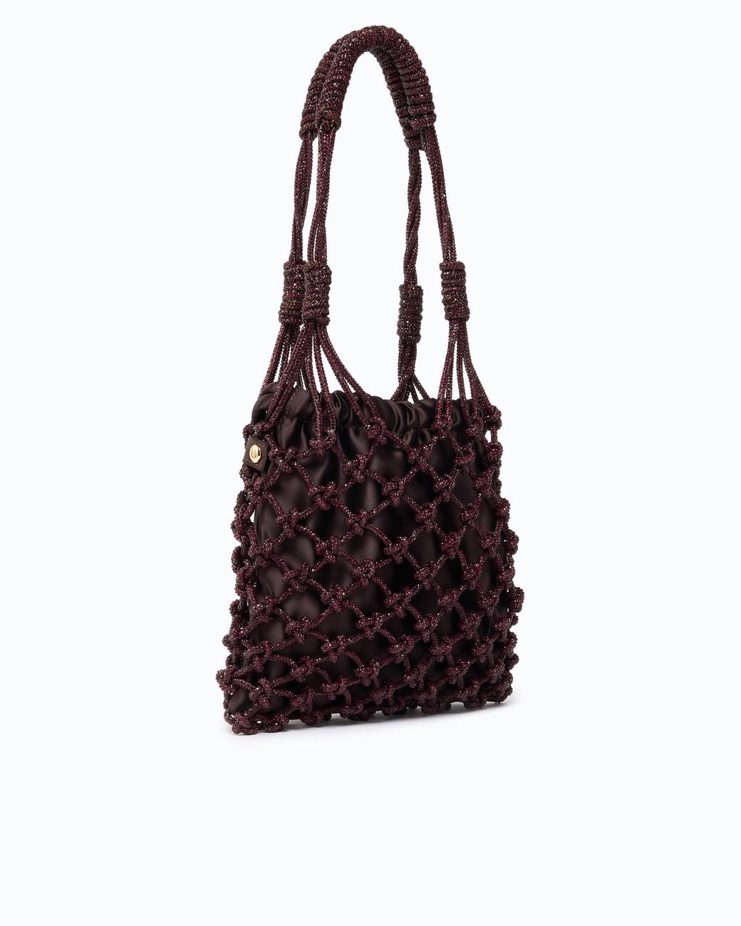 Pinko Brown Small Shoulder Bag With Micro Rhinestones