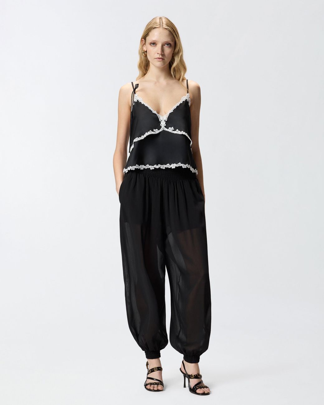 Pinko Black Top With Lace Inserts
