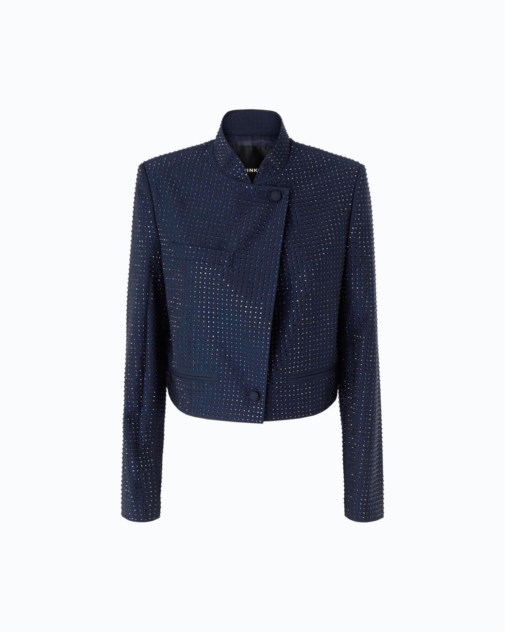 Pinko Blue Cropped Jacket With Rhinestones