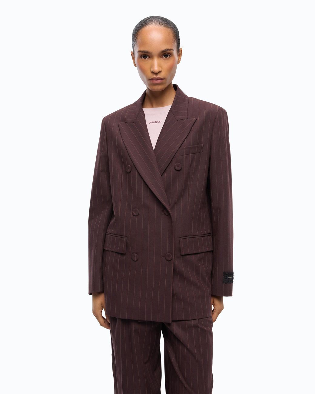 Pinko Purple Double-Breasted Check Jacket