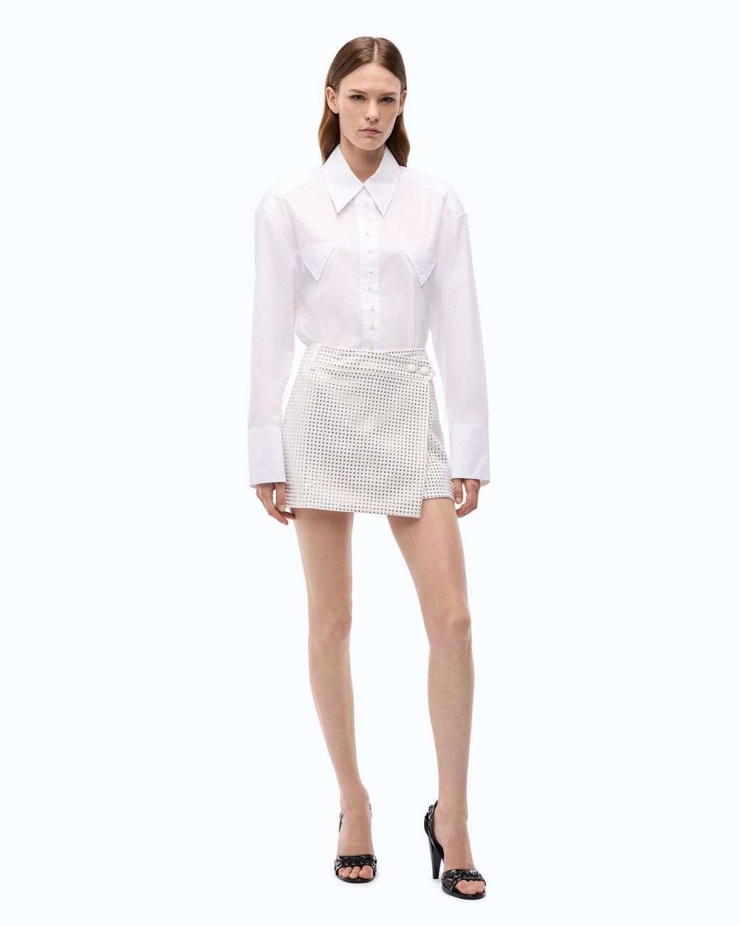 Pinko White Fully Rhinestoned Wrap Mini Skirt