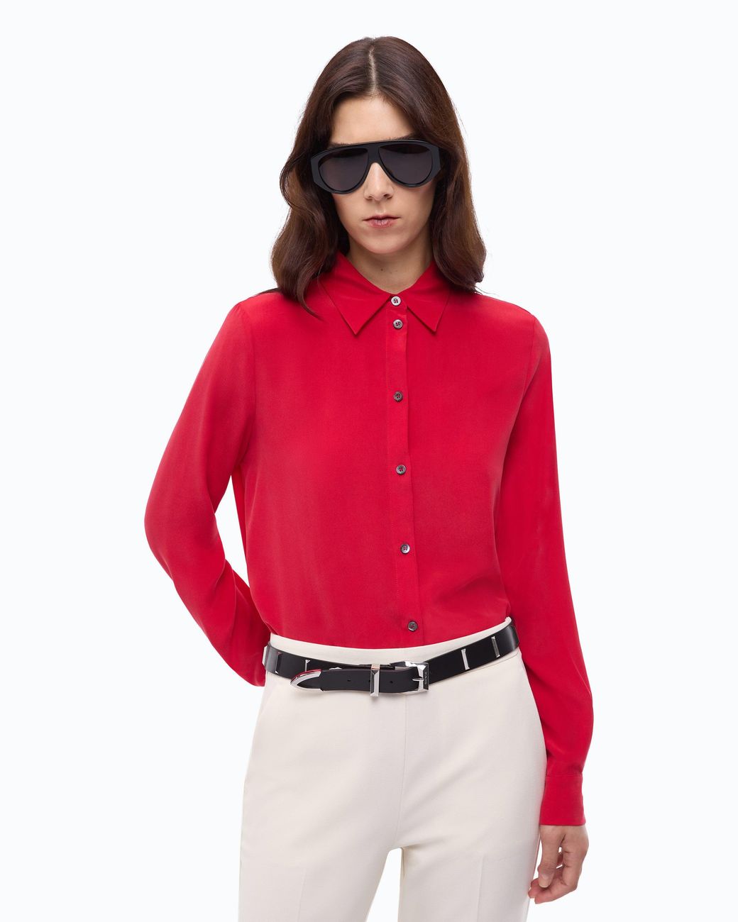 Pinko Red Sand-Wash Silk Shirt