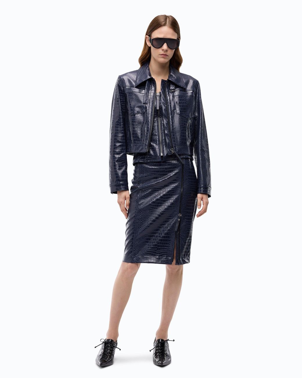 Pinko Blue Pencil Skirt With Crocodile Print