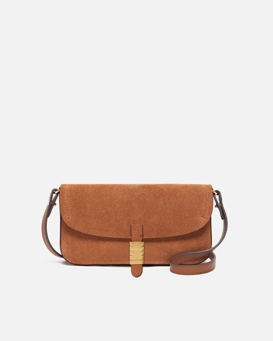 Pinko Brown Saddle Flat Medium Shoulder Bag