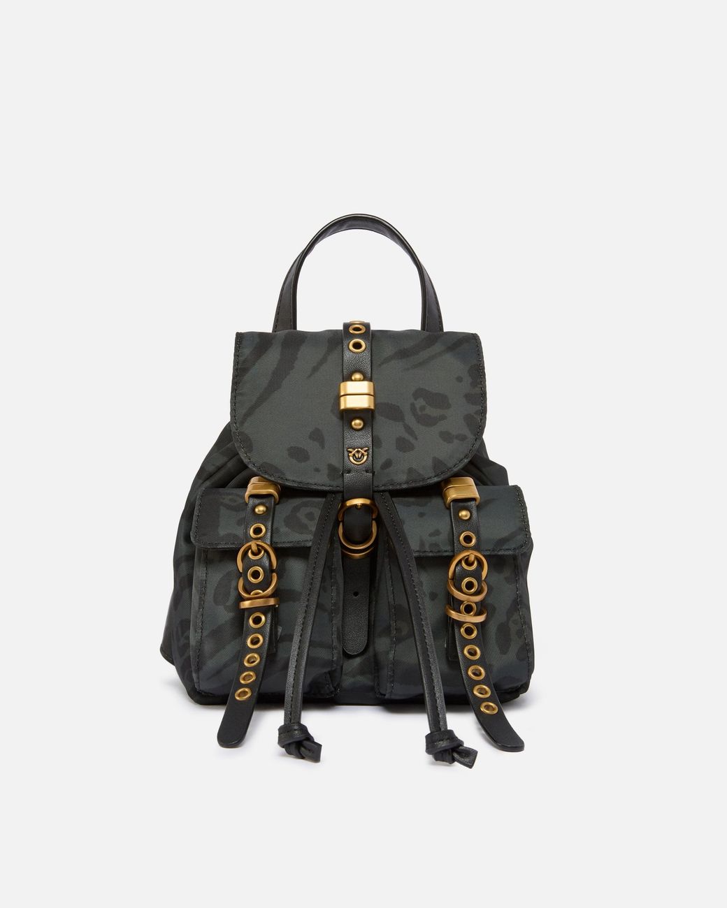 Pinko Black Small Nylon Backpack With Animal Print