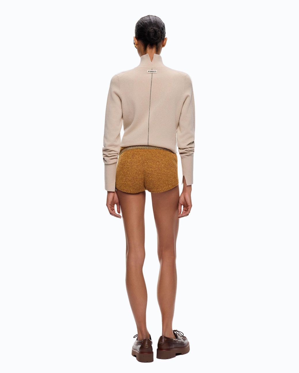 Pinko White Fully Rhinestoned Wool-Blend Shorts